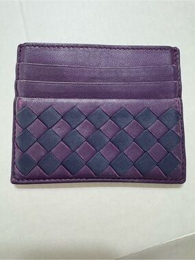 Bottega Veneta Leather Card Holder in Deep Purple with Woven Detail